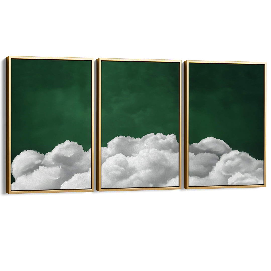 Deep Green Billowing Clouds Set of 3 Prints Wall Art Moncasso