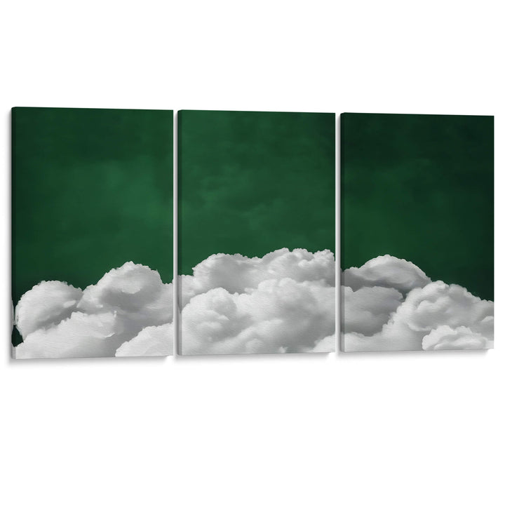 Deep Green Billowing Clouds Set of 3 Prints Wall Art Moncasso