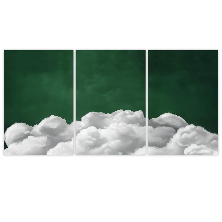 Deep Green Billowing Clouds Set of 3 Prints Wall Art Moncasso