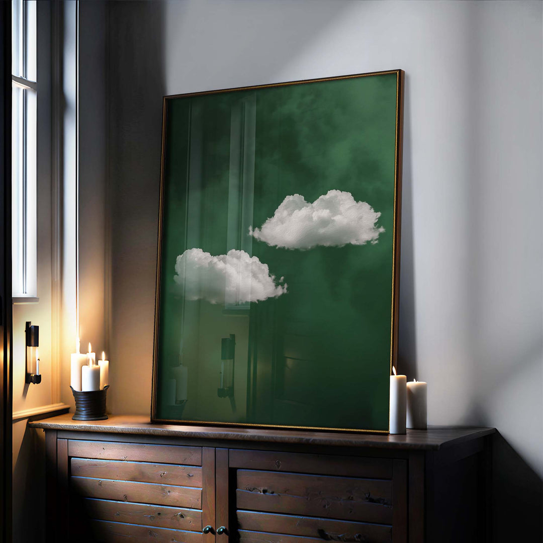 Deep Green Cloud Duo Print Wall Art Moncasso