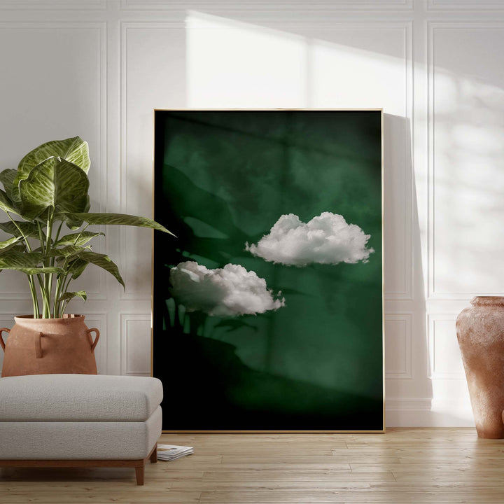 Deep Green Cloud Duo Print Wall Art Moncasso