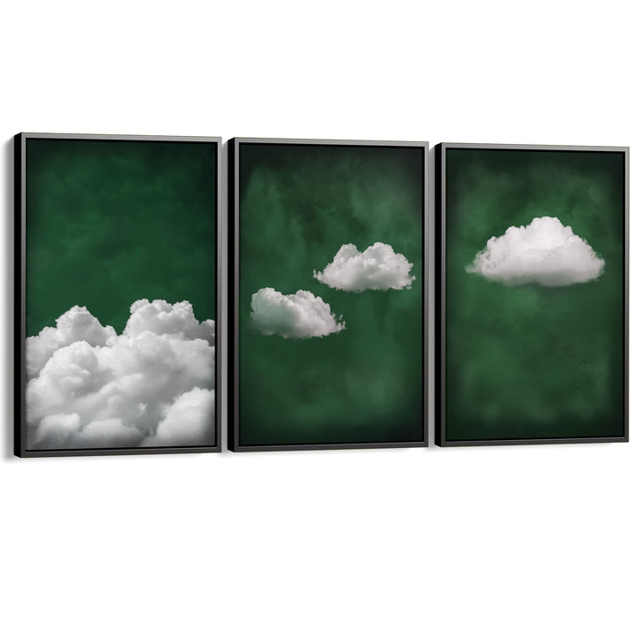 Deep Green Cloud Set of 3 Prints Wall Art Moncasso