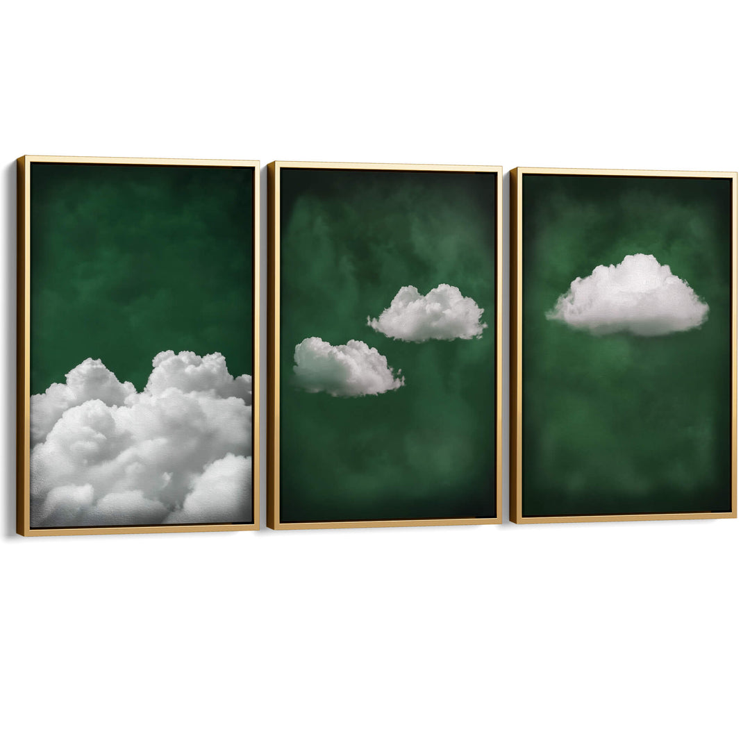 Deep Green Cloud Set of 3 Prints Wall Art Moncasso