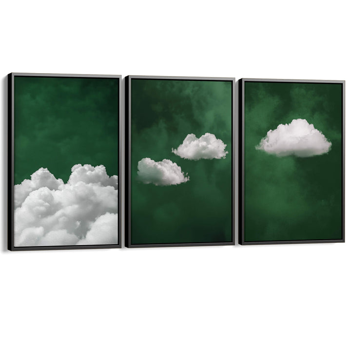 Deep Green Cloud Set of 3 Prints Wall Art Moncasso