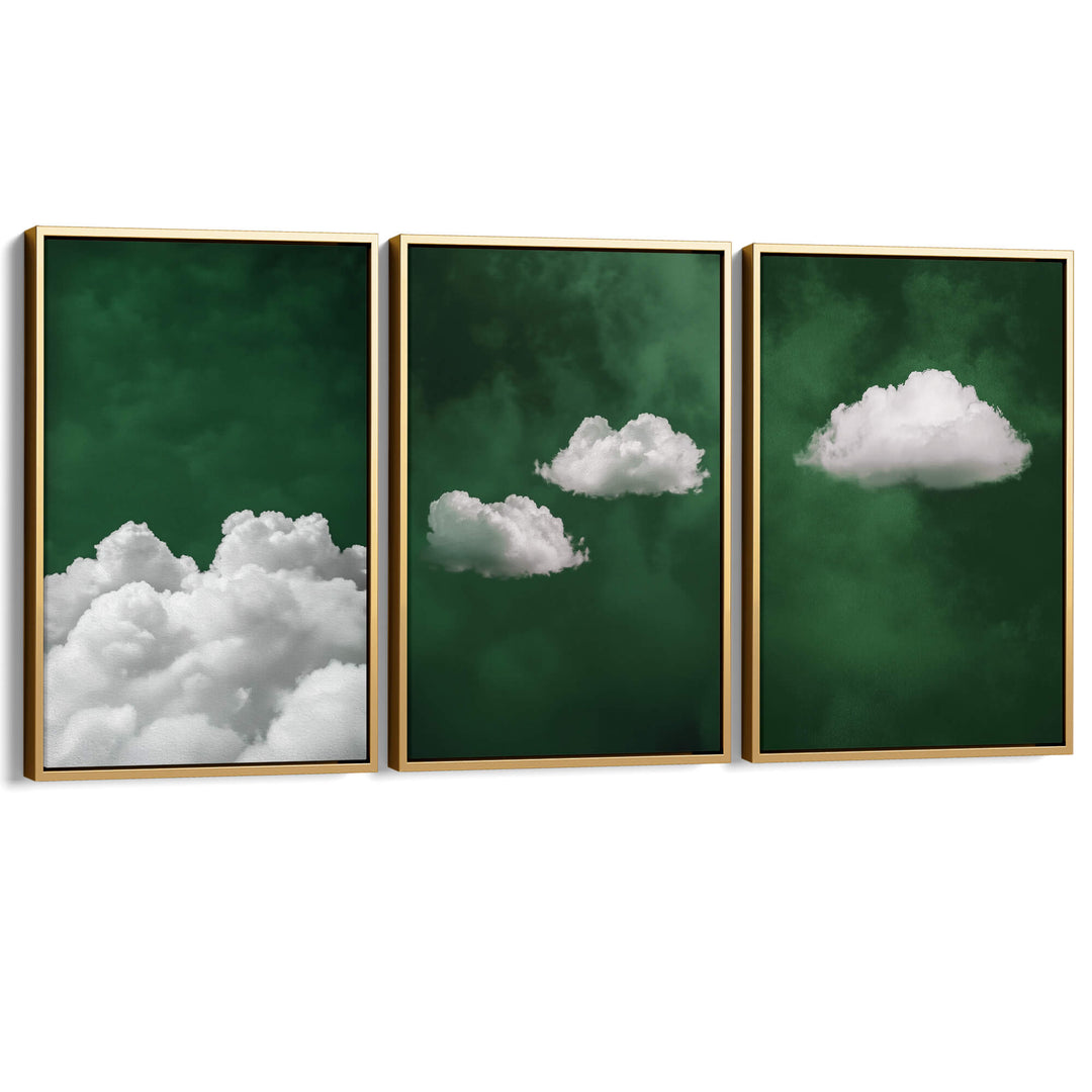 Deep Green Cloud Set of 3 Prints Wall Art Moncasso