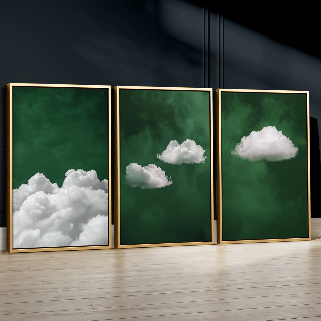 Deep Green Cloud Set of 3 Prints Wall Art Moncasso