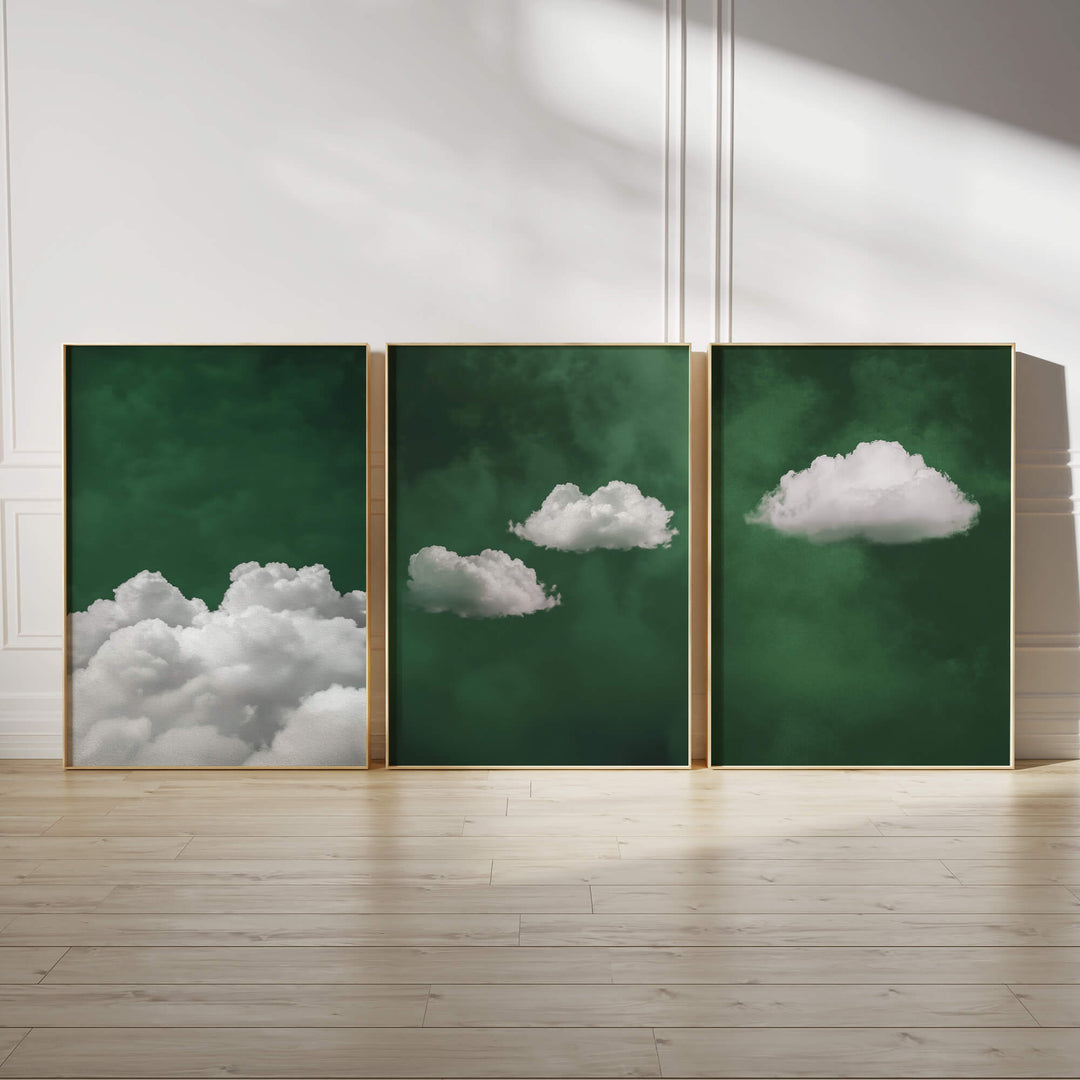 Deep Green Cloud Set of 3 Prints Wall Art Moncasso