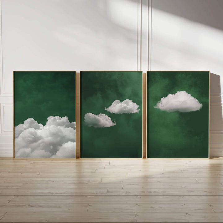 Deep Green Cloud Set of 3 Prints Wall Art Moncasso