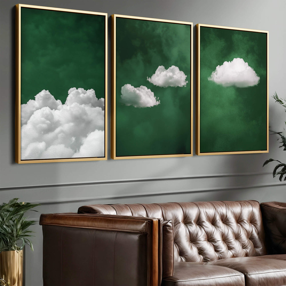 Deep Green Cloud Set of 3 Prints Wall Art Moncasso
