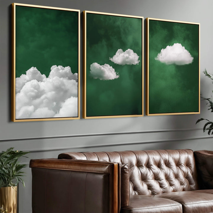 Deep Green Cloud Set of 3 Prints Wall Art Moncasso