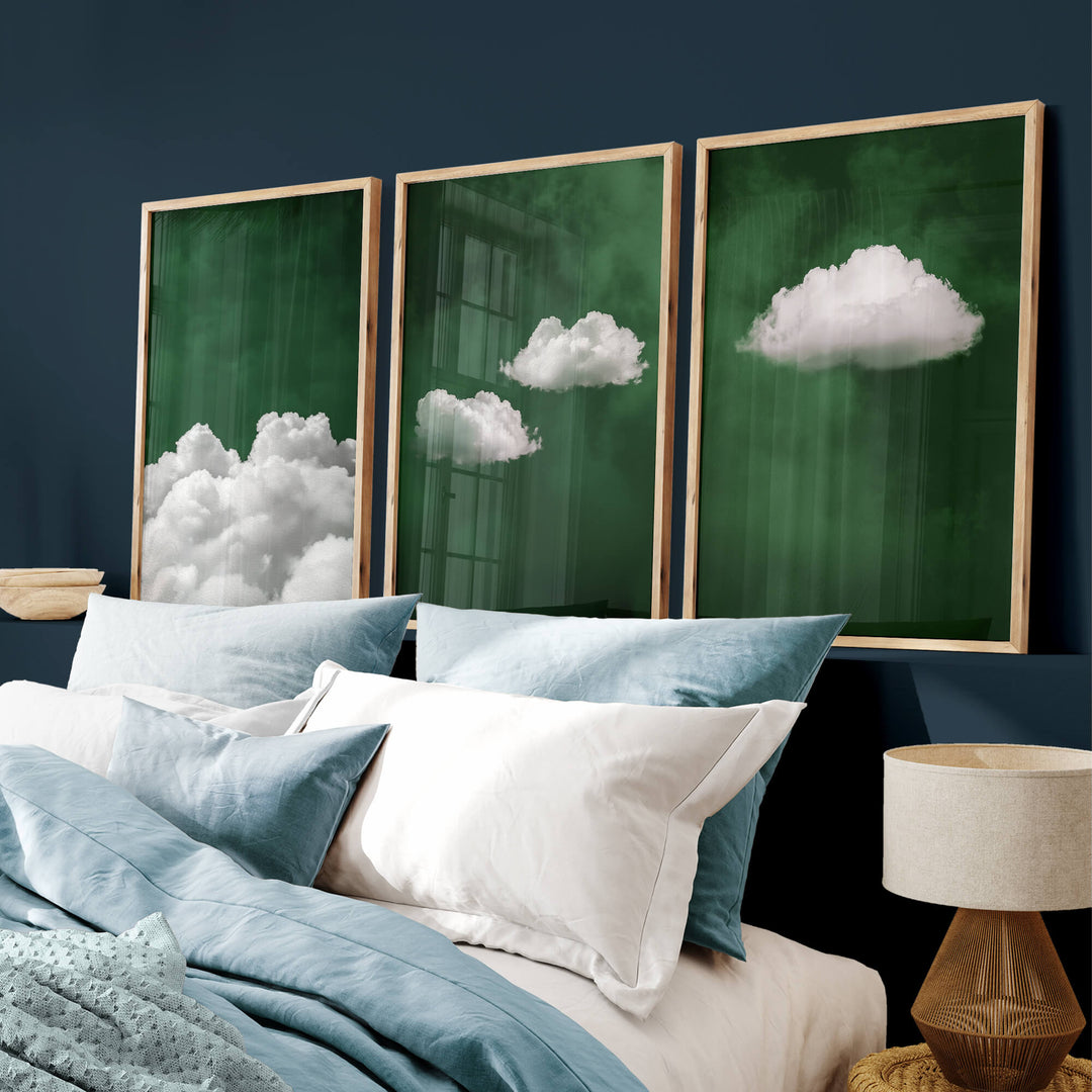 Deep Green Cloud Set of 3 Prints Wall Art Moncasso