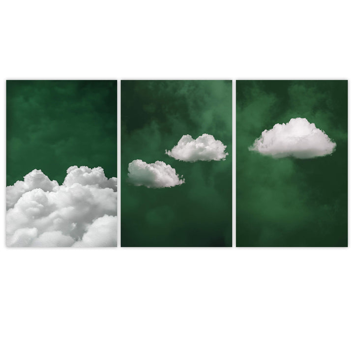 Deep Green Cloud Set of 3 Prints Wall Art Moncasso