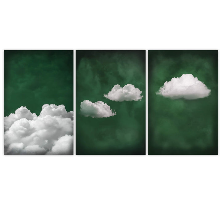 Deep Green Cloud Set of 3 Prints Wall Art Moncasso