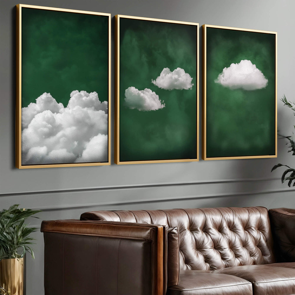 Deep Green Cloud Set of 3 Prints Wall Art Moncasso