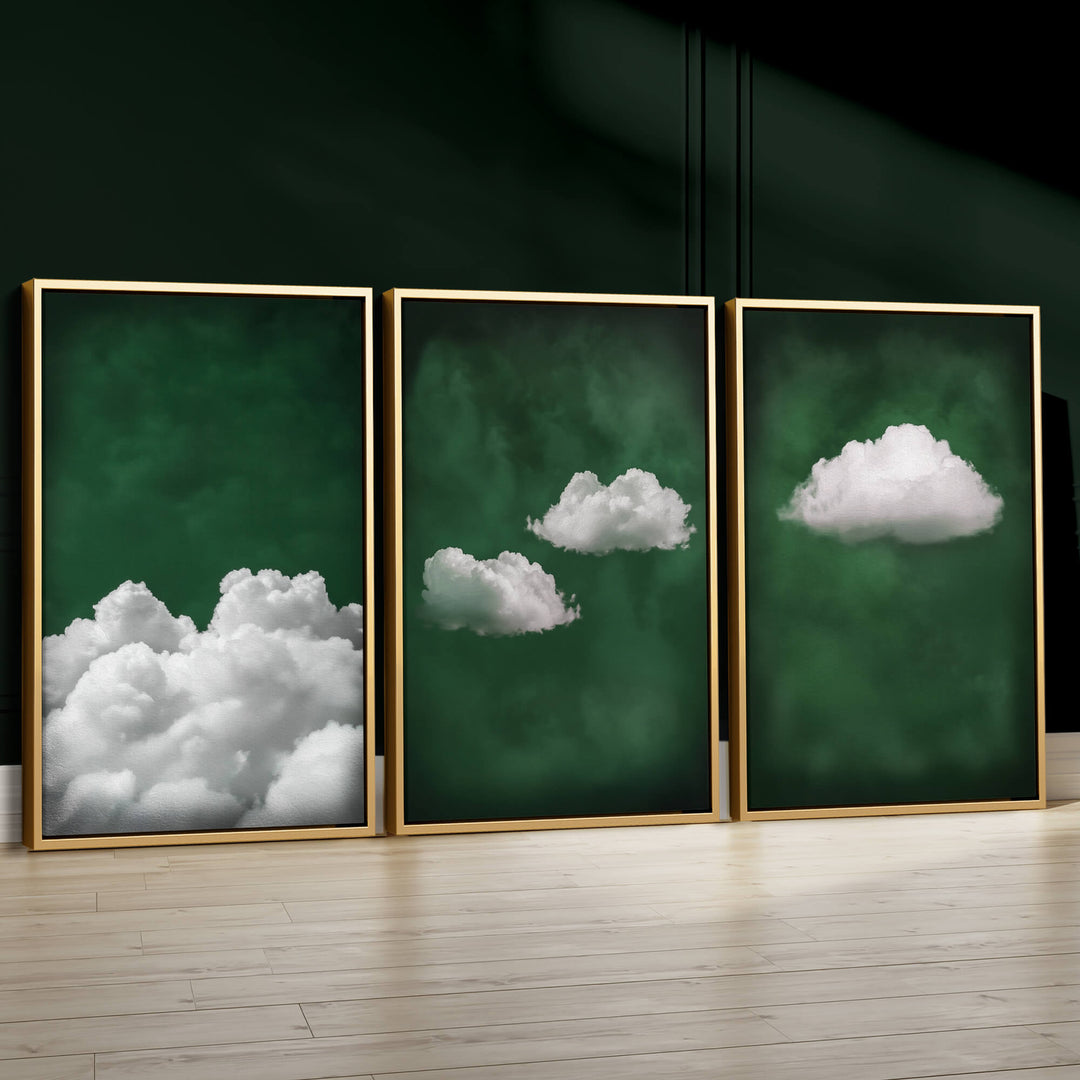 Deep Green Cloud Set of 3 Prints Wall Art Moncasso