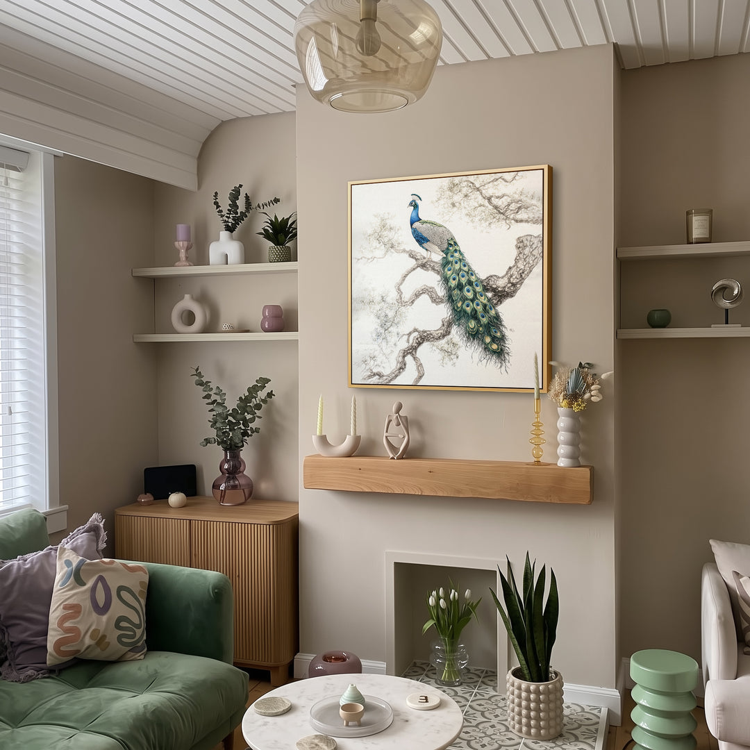 Elegant Peacock Square Print Wall Art Moncasso