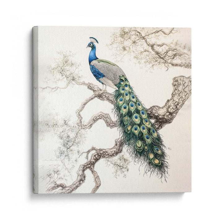 Elegant Peacock Square Print Wall Art Moncasso