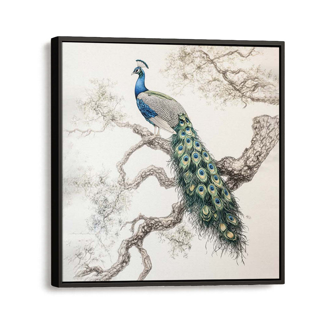 Elegant Peacock Square Print Wall Art Moncasso