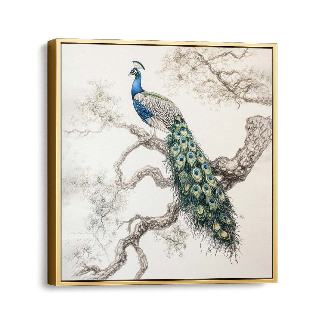 Elegant Peacock Square Print Wall Art Moncasso