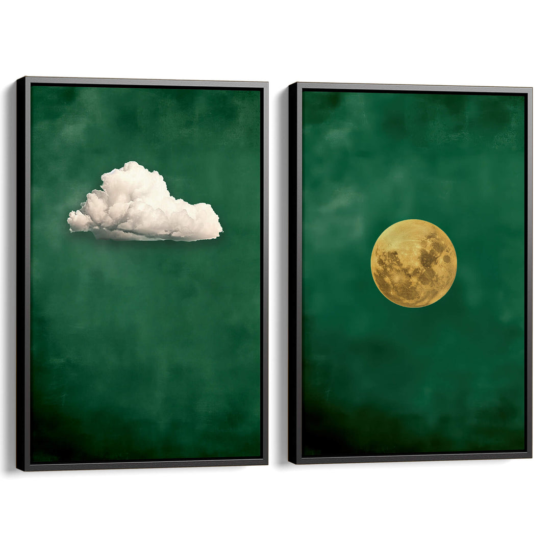 Emerald Cloud and Moon Set of 2 Prints Wall Art Moncasso