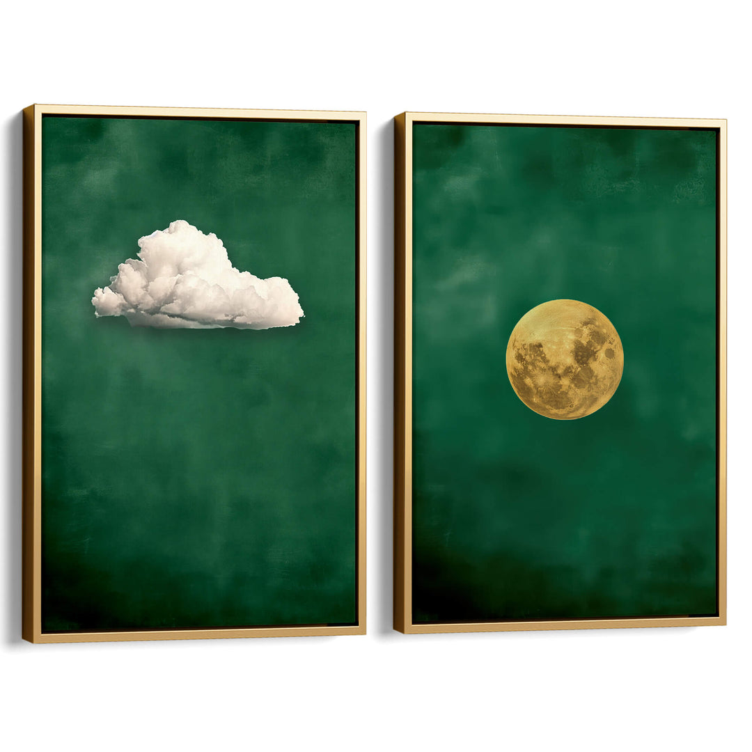 Emerald Cloud and Moon Set of 2 Prints Wall Art Moncasso
