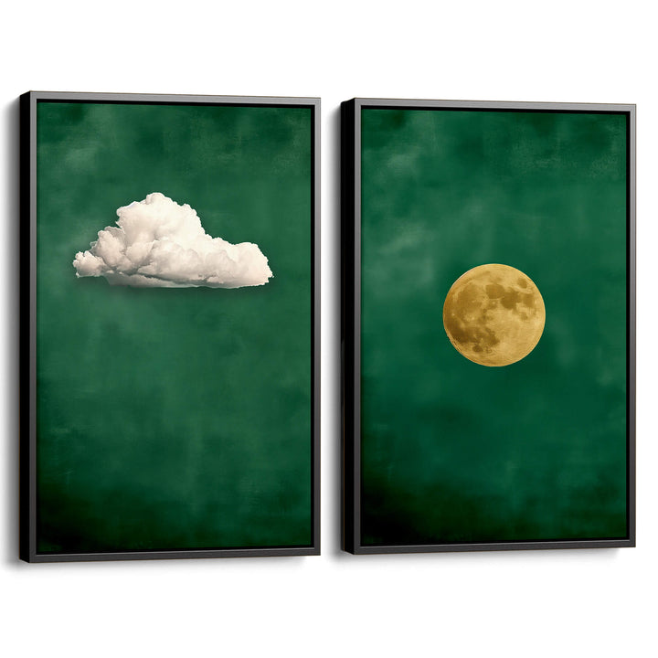 Emerald Cloud and Moon Set of 2 Prints Wall Art Moncasso