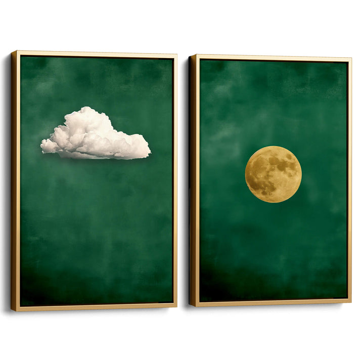 Emerald Cloud and Moon Set of 2 Prints Wall Art Moncasso