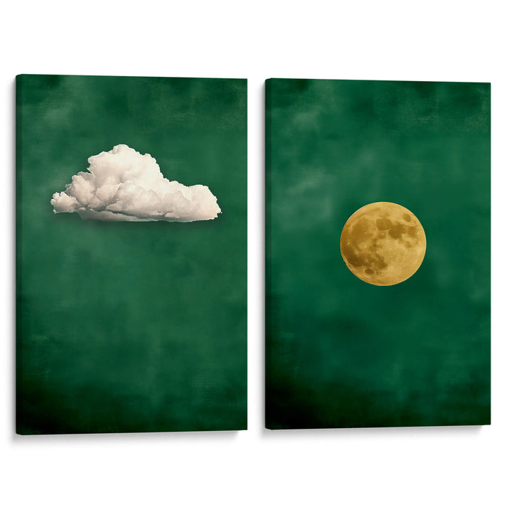 Emerald Cloud and Moon Set of 2 Prints Wall Art Moncasso