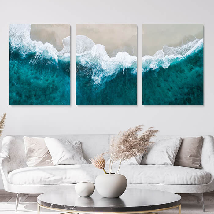 Beach Photography Wall Art Set of 3 Large Canvas Prints for Living