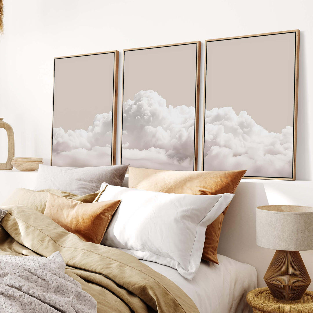 Taupe Clouds Set of 3 Prints Wall Art Moncasso