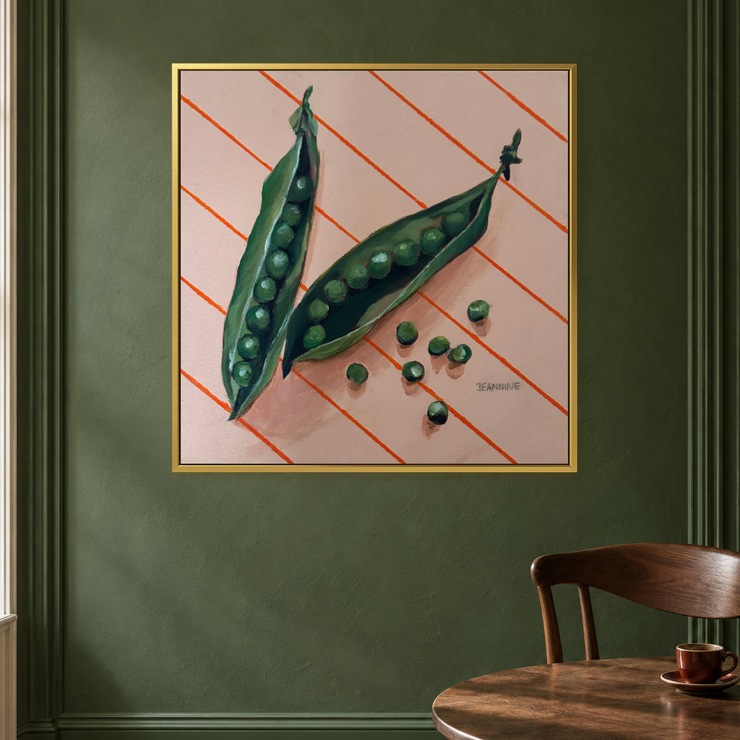 Snippets of Autumn Peas by Jeannine Läderach in a gold frame, Deep Green Breakfast Nook