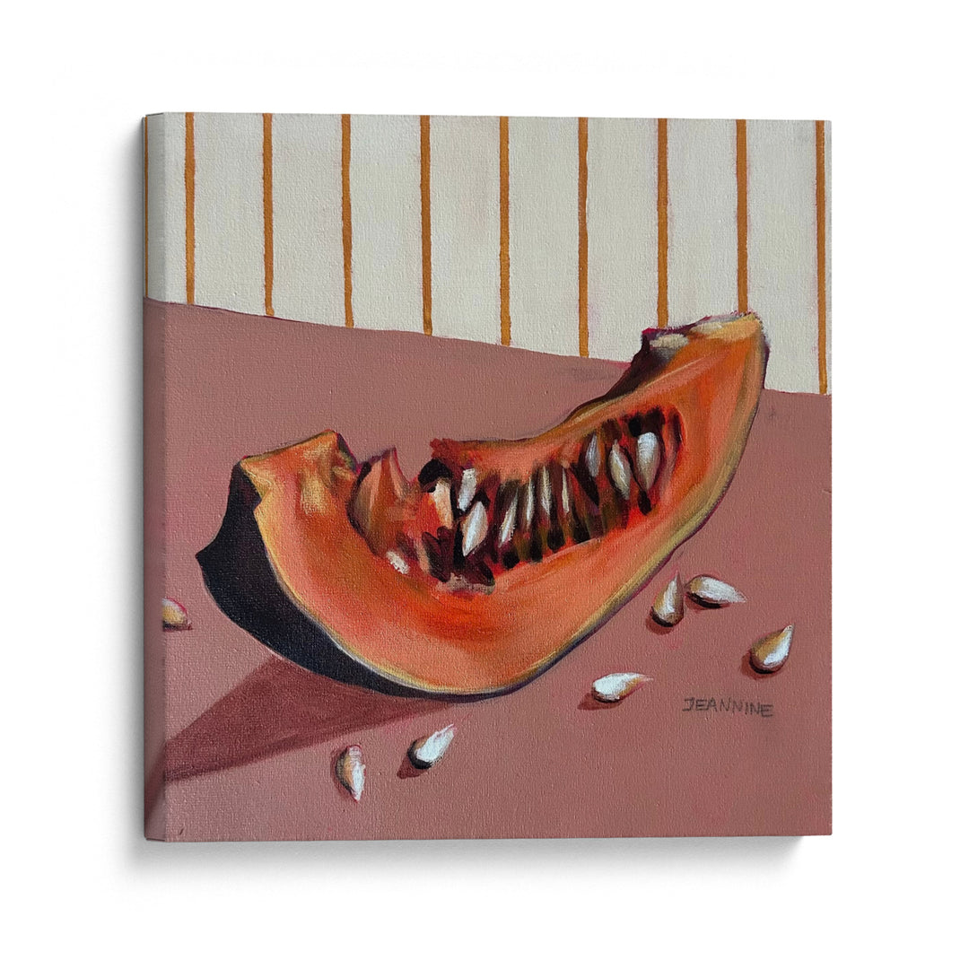 Snippets of Autumn Pumpkin by Jeannine Läderach, gallery wrap on white