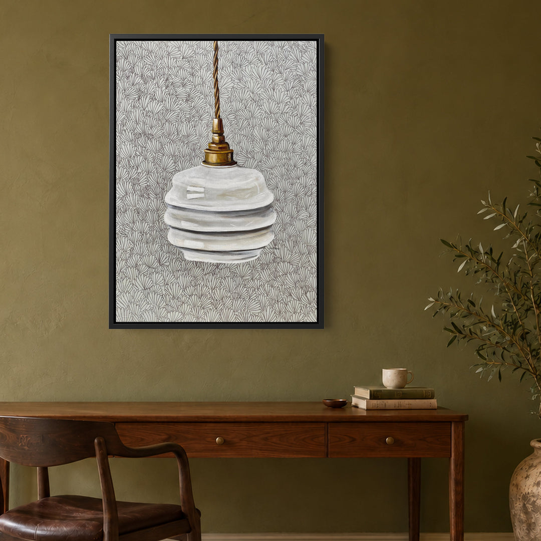 A Light will Shine by Jeannine Läderach in a black frame, Warm Olive Study