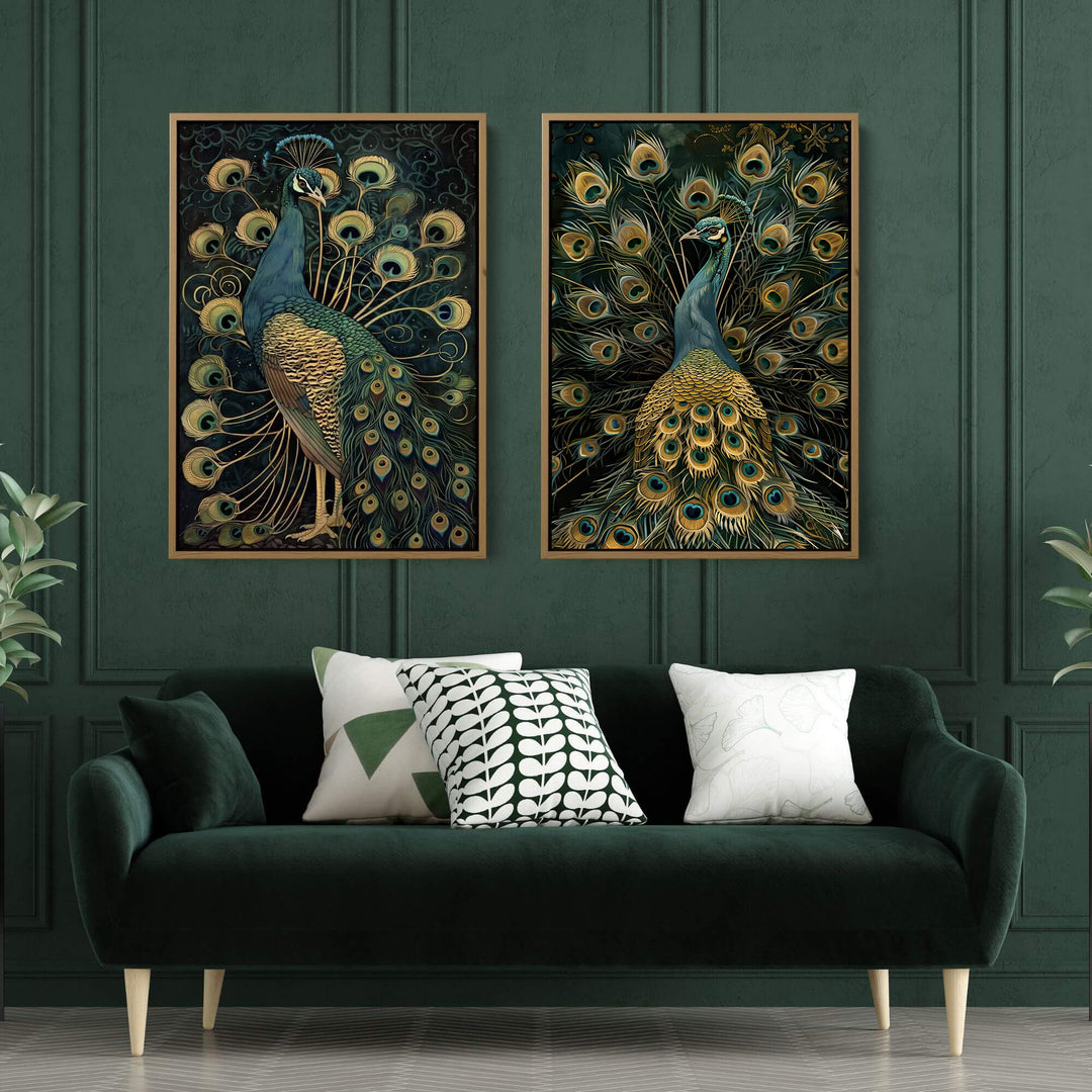 Luxe Peacock Set of 2 Prints Wall Art Moncasso