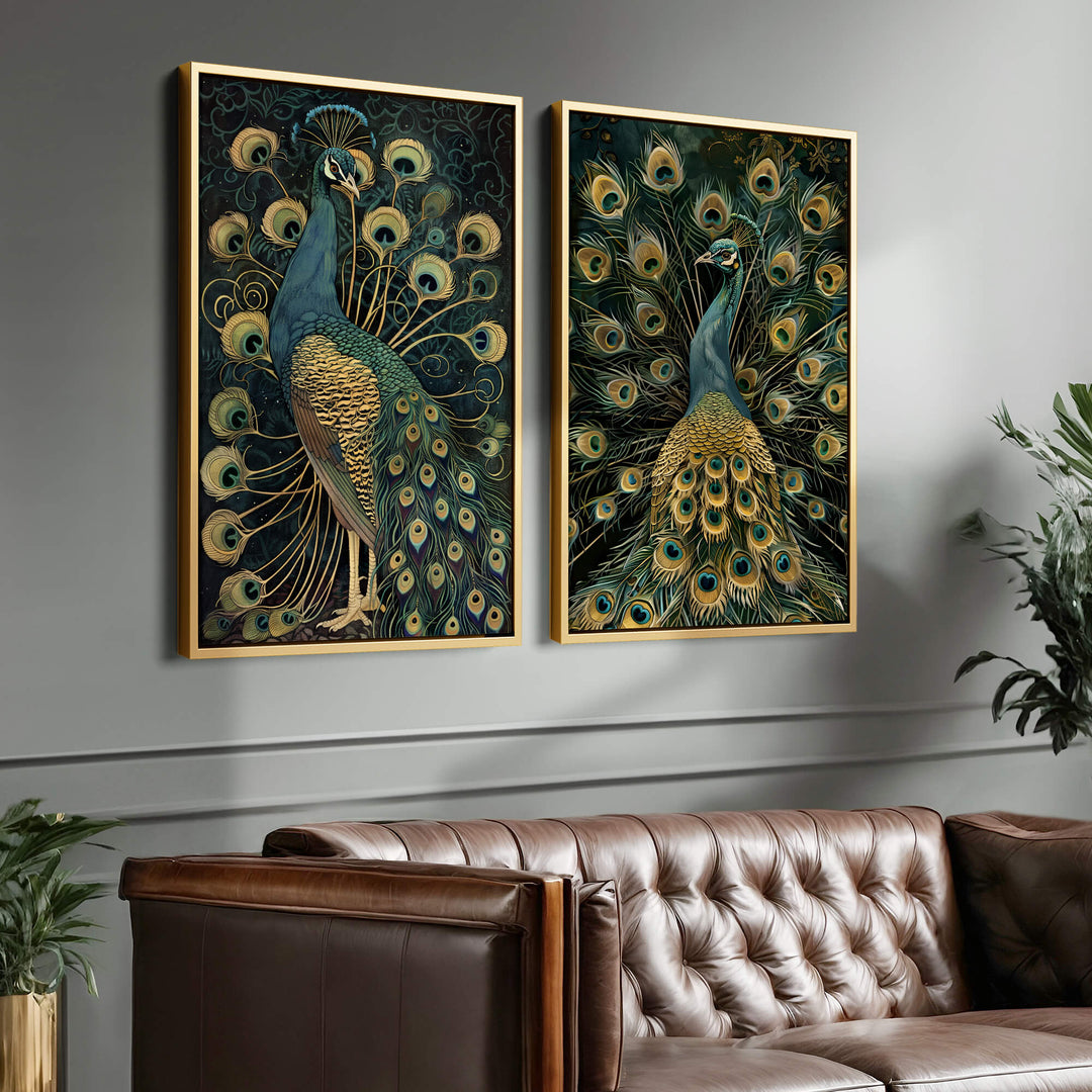 Luxe Peacock Set of 2 Prints Wall Art Moncasso