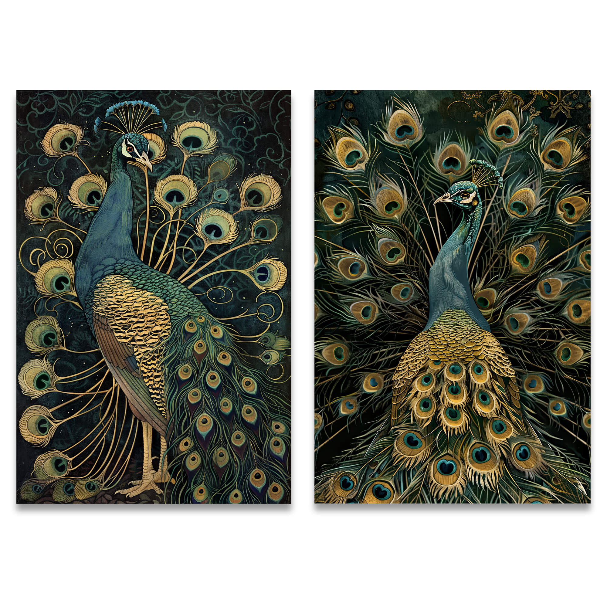 ★Original ART  ‘Peacock’ Luxe Peacock Set of 2 Prints | Large Framed Vintage Canvas Art