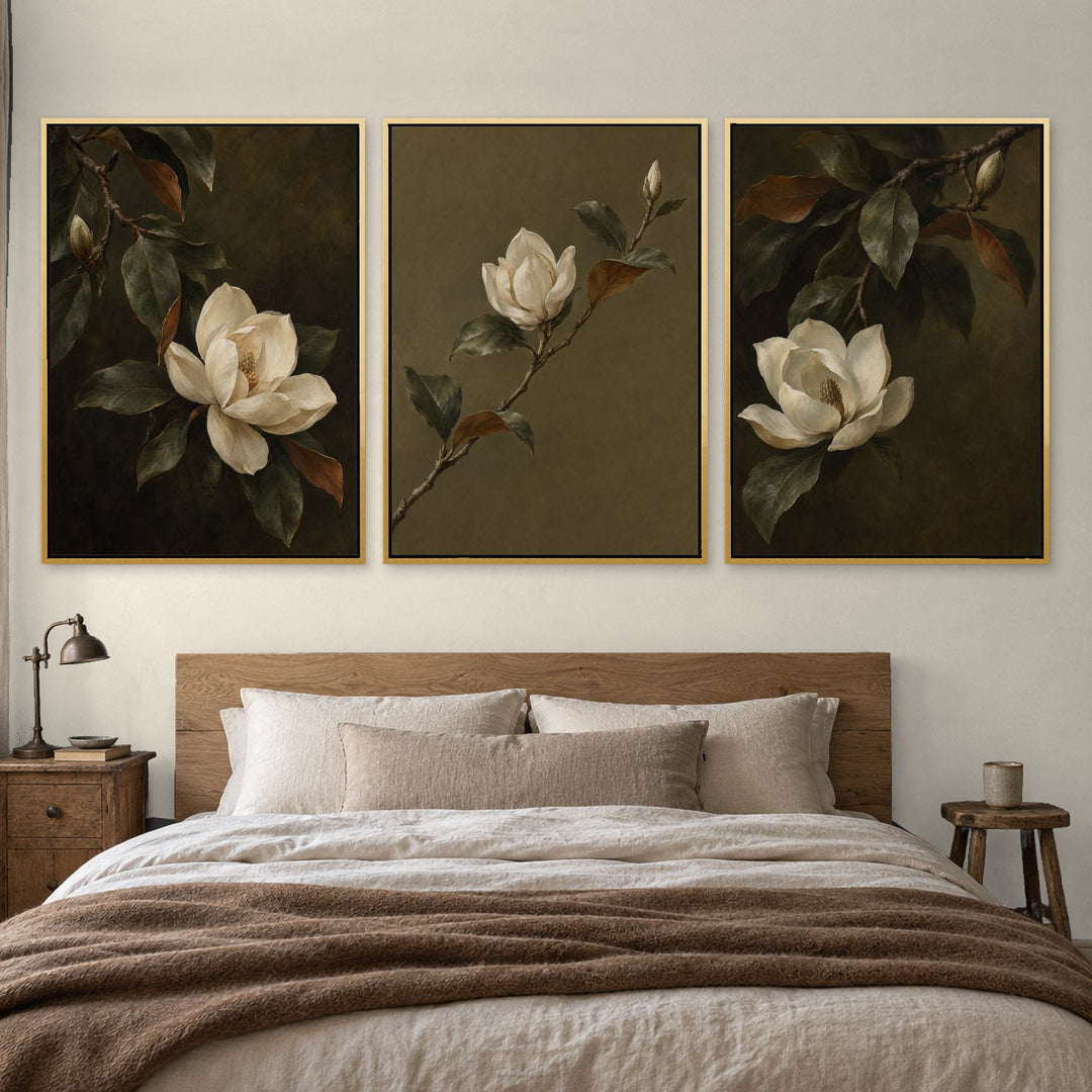 Magnolia Bloom Set of 3 Prints Wall Art Moncasso