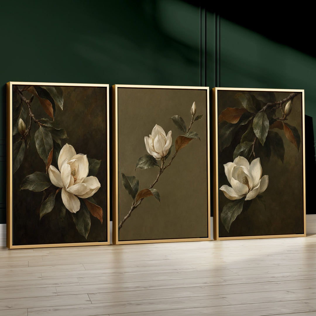 Magnolia Bloom Set of 3 Prints Wall Art Moncasso
