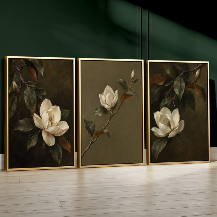 Magnolia Bloom Set of 3 Prints Wall Art Moncasso