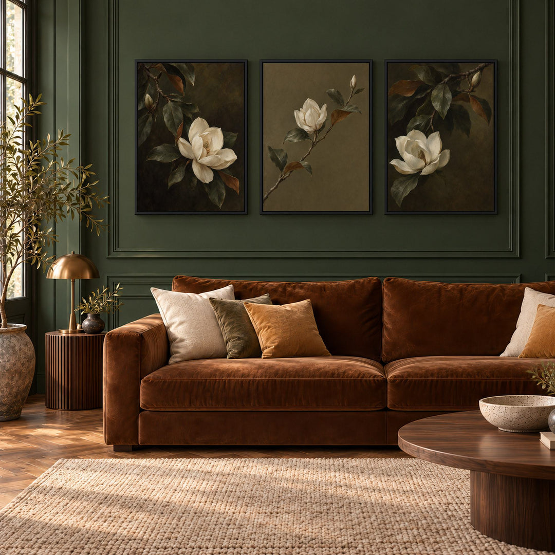 Magnolia Bloom Set of 3 Prints Wall Art Moncasso