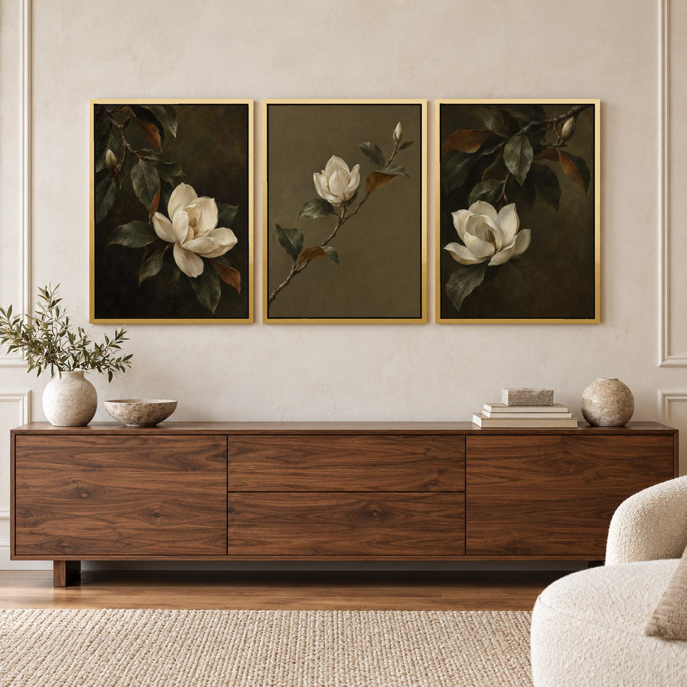 Magnolia Bloom Set of 3 Prints Wall Art Moncasso