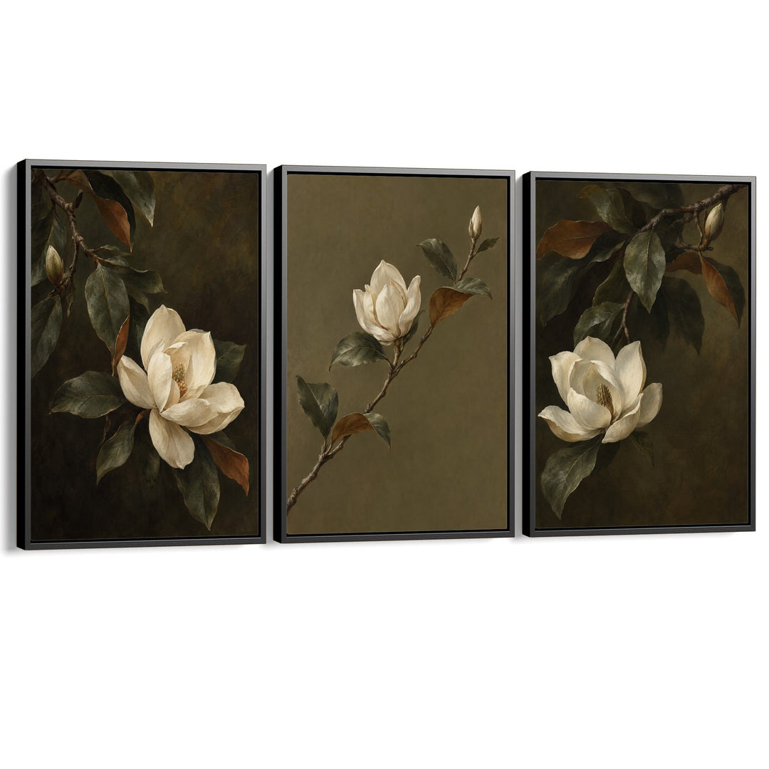 Magnolia Bloom Set of 3 Prints Wall Art Moncasso