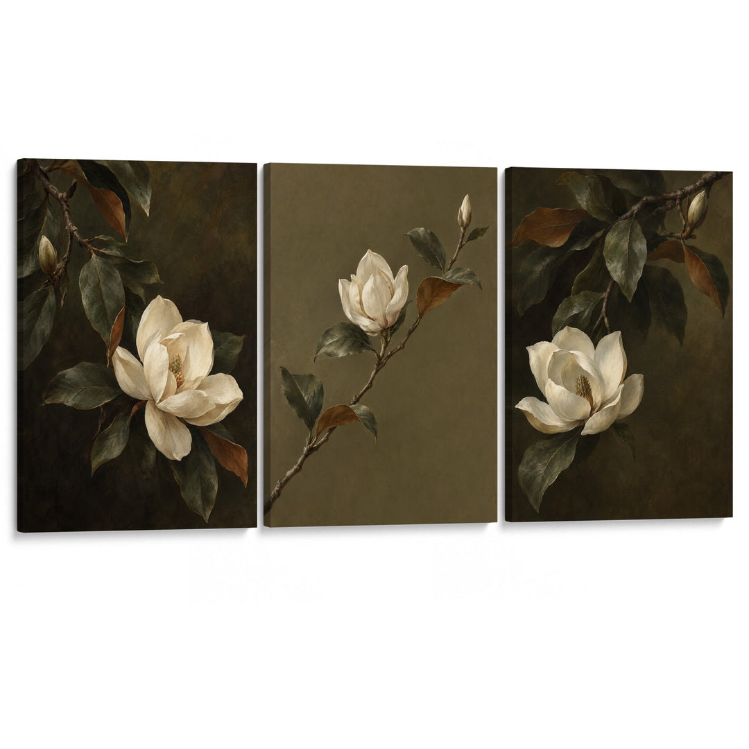 Magnolia Bloom Set of 3 Prints Wall Art Moncasso