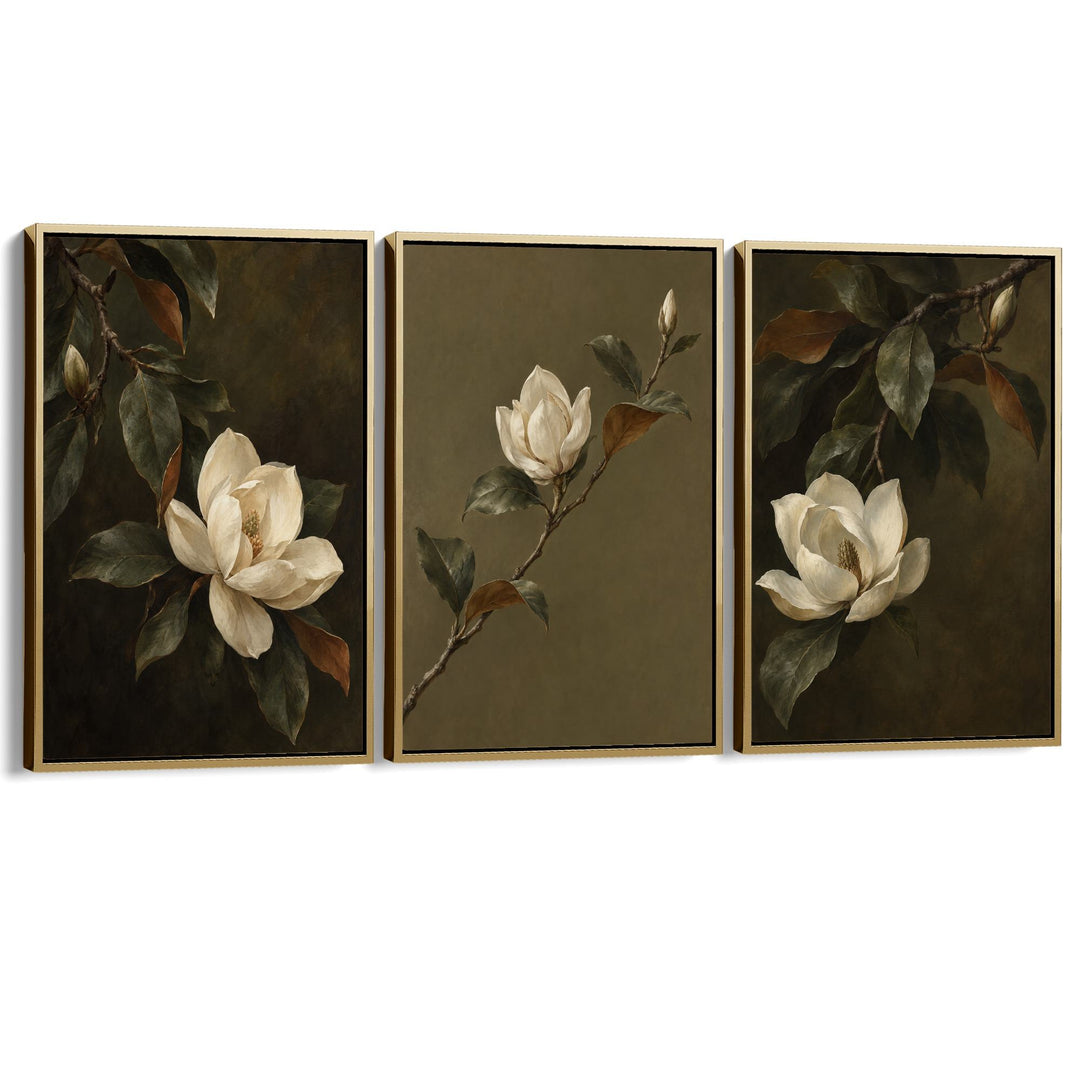 Magnolia Bloom Set of 3 Prints Wall Art Moncasso