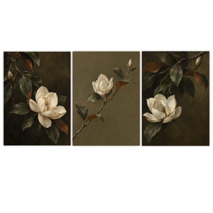 Magnolia Bloom Set of 3 Prints Wall Art Moncasso
