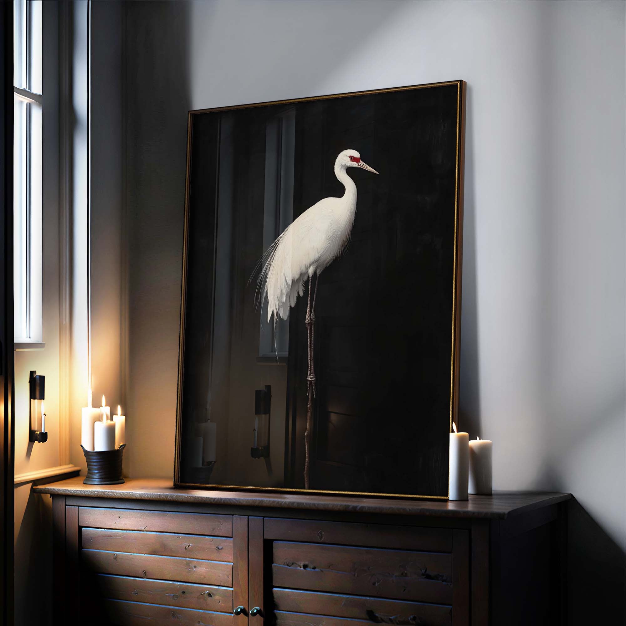 Midnight Crane No1 Print | Dark Animal Wall Art for Maximalist
