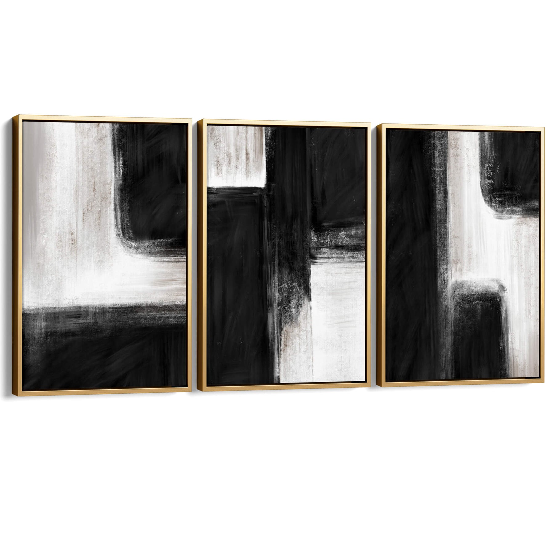 Abstract Wall Art Set of 3 Black and White Large Canvas Prints for ...