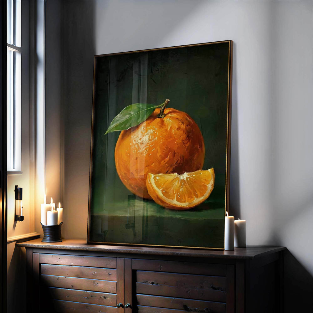 Orange with Leaf Print Wall Art Moncasso