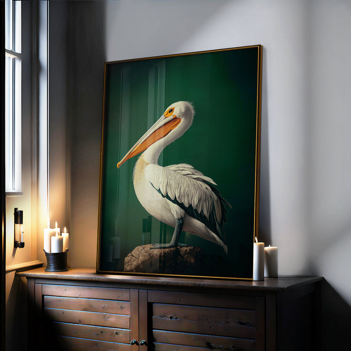 Emerald Pelican Print Wall Art Moncasso