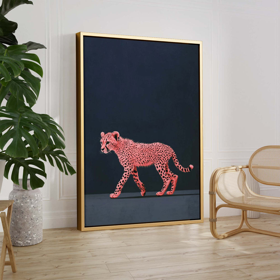 Pink Cheetah Youth on Blue Print Wall Art Moncasso